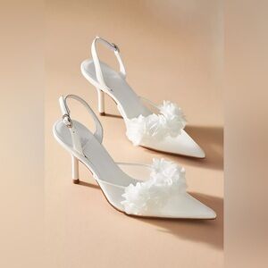 New Jeffrey Campbell x Anthropologie Free People White Floral Wedding Heels sz 8